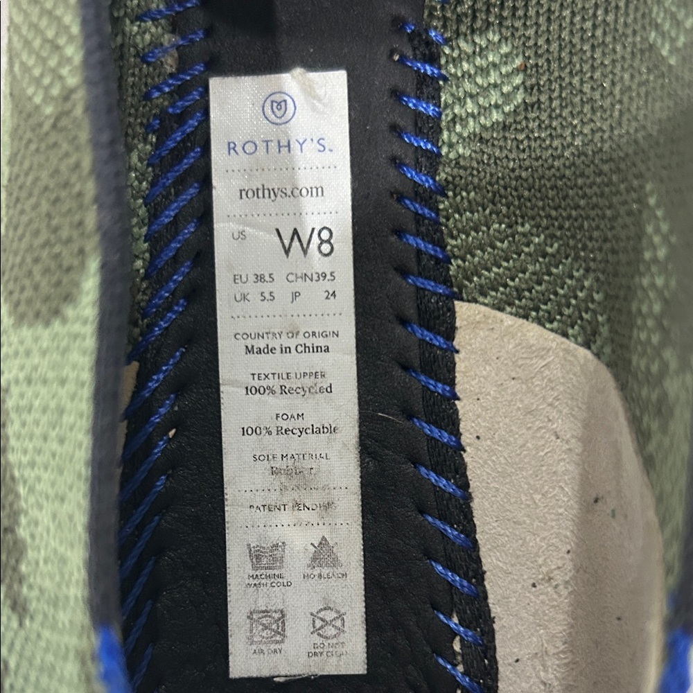 Rothy's Women's Green Camo Knit Flats with Blue Trim - Picture 2 of 4